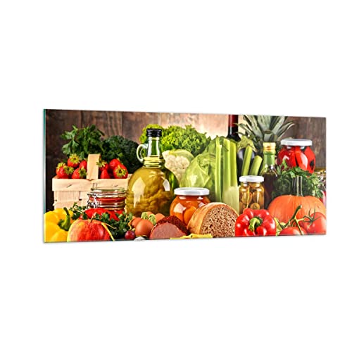 Quadro su Vetro 100x40cm Stampe da Parete in Vetro Il cibo verdure broccoli carne Grandi Decorazione Murale Camera da Letto Cucina 1 pezzo Quadri Moderni Soggiorno Immagini Wall Art GAB100x40-3182
