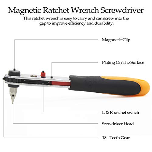 TECBOXIN Mini Ratcheting Wrenches Pocket Screwdriver Set, Right Angle Drill Adapter High Torque with S2 Bit Set Sleeve，Hexagon and 1/4