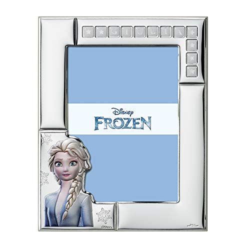 Migliori Regali per Bambina a cui piace Elsa di Frozen Disney Baby - Frozen Elsa - Cornice Porta Foto da Tavolo in Argento per Neonato Personalizzabile con il Nome del Bambino Semplice e Stickers inclusi