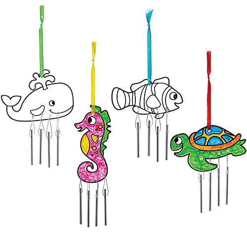 Baker Ross FC766 Sealife Suncatcher Windchimes - Pack of 4, Painting Craft Kit for Kids, Stained Glass Window Crafts