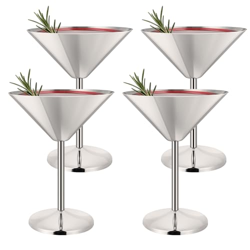 TJ 4 Pcs Stainless Steel Martini Glasses 6.5oz Shatterproof Metal Martini Glass Reusable Steel Wine Cocktail Glass Ideal Outdoor Martini Glasses for Boating, RV,Bar Wedding Graduation Party