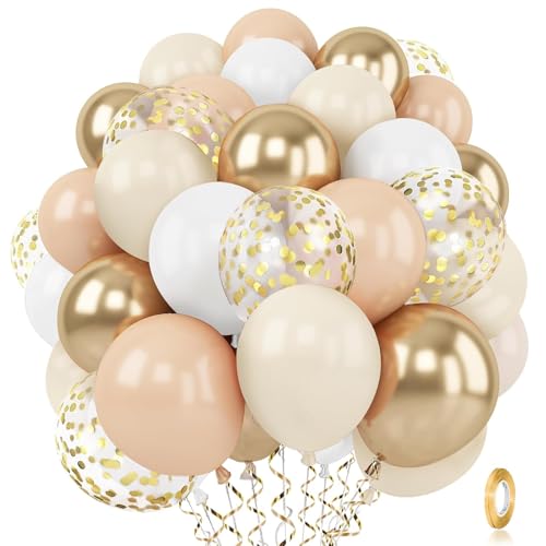 Image of Zesliwy Gold White Sand Confetti Balloons, 50pcs 12 inch Beige Gold Nude Neutral Balloons for Birthday Wedding Bride Shower Party Decoration