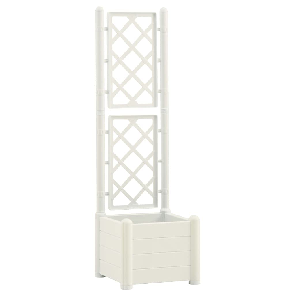 vidaXL Garden Planter with Trellis Raised Bed Flower Box Plant Pot Outdoor Planter Trellis Planter Garden Outdoor Patio Pot Box PP White