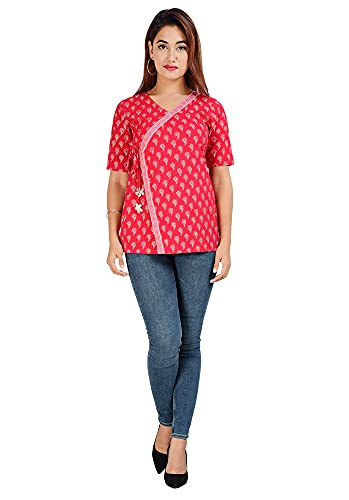 Image of COTLAND Fashions Jaipuri Cotton Angrakha Style Top for Women (Partial Open)