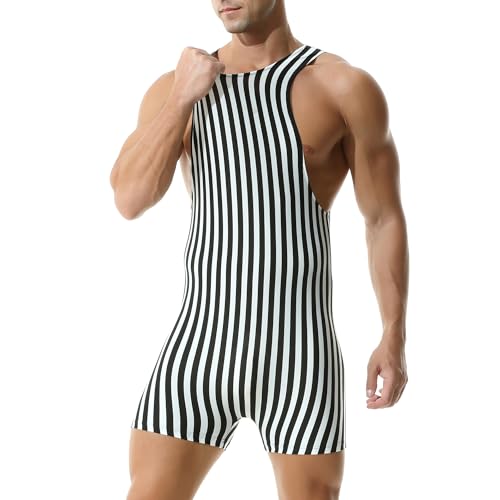 DTODWW Mens Striped Wrestling Singlet Bodysuit One Piece Swimsuit Stretchy Base Layers Pajamas Leotard Athletic Jumpsuit4