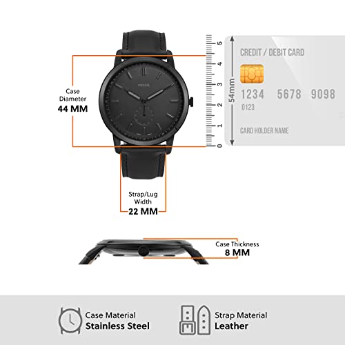 Fossil Men's Minimalist Quartz Stainless Steel And Leather Two-Hand Watch, Color: Black (Model: Fs5447) #TOP4