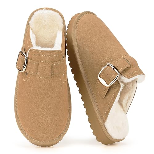 Mishansha Zuecos y Mules para Mujer Invierno Cálido Pantuflas, Khaki 37