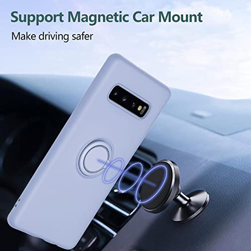 Image of Samsung Galaxy S10 Plus Case Ring Holder Kickstand Support Magnetic Car Mount, Slim Soft Silicone Gel Rubber Full Body Shockproof Protective Phone Cover for Samsung S10 Plus - Purple