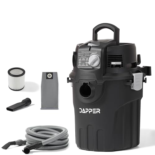 Dapper Supply 6 Gallon Wall Mount Wet/Dry Vacuum, 5.5 Peak HP, 30 Ft Hose, Vacuum & Blower, Includes Attachments for Garage, Car, Workshop & Jobsite