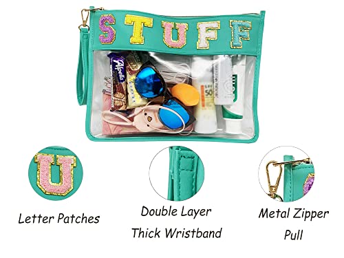 Image of Chenille Letter Clear Bag Purse Multi-purpose Transparent Waterproof Snacks Makeup Tote Bag with Wrist Strap
