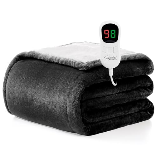 Homemate Heated Blanket Electric Throw - 50"x60" Heating Blanket Throw 1/2/4/6/8 Hours Auto-Off 10 Heat Level Over-Heat Protection Flannel Sherpa ETL Certification