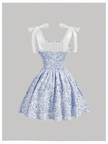 Milumia Women's Floral Tie Shoulder Cami Dress Lace Up Side Vintage Flared Short Dresses2