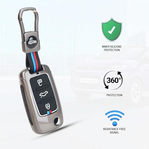 Image of Auto Thrill Premium Metal Alloy Key Cover for Skoda and Volkswagen - Polo Vento Jetta Ameo Passat and Skoda Rapid Laura Superb Octavia Fabia Yeti 3 Button Flip Key