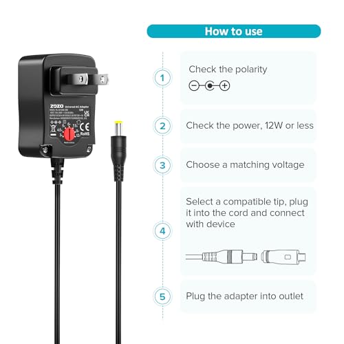 Zozo ZZ-12W Universal Ac/Dc Adapter 12W Switching Power Cord 3V 4.5V 5V 6V 7.5V 9V 12V Charger Adapter thumb #6