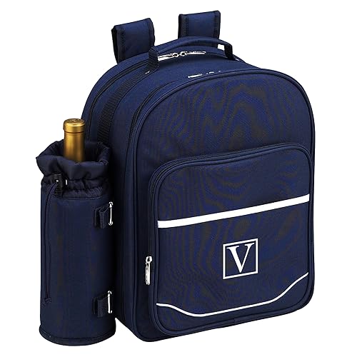 Picnic at Ascot Personalized Monogrammed Equipped 2 Person Picnic Backpack with Cooler & Insulated Wine Holder- Designed & Assembled in The USA