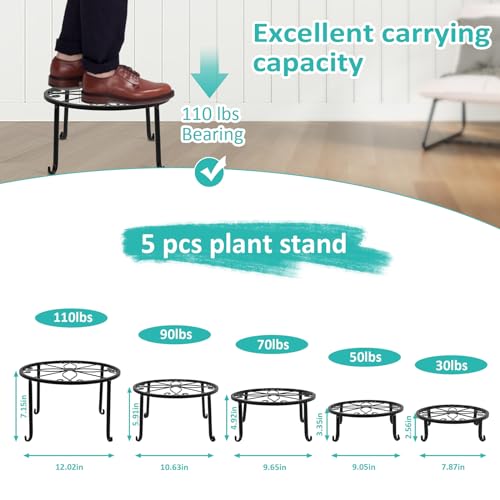 Aishn Metal Plant Stand 5 In 1 Potted Irons Planter Holder Black,Metal Rustproof Iron Garden Container Round Supports Rack For Planter,Flowerpot Holder Display Rack For Home & Garden Decorate thumb #1