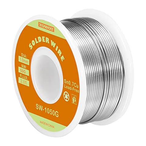 TOWOT Lötzinn, Bleifreier Lötdraht mit Kolophoniumkern, Lötzinn Elektronik, Silberdraht Löten (Sn99,3% Cu0,7%/1,0mm,50g) Cover