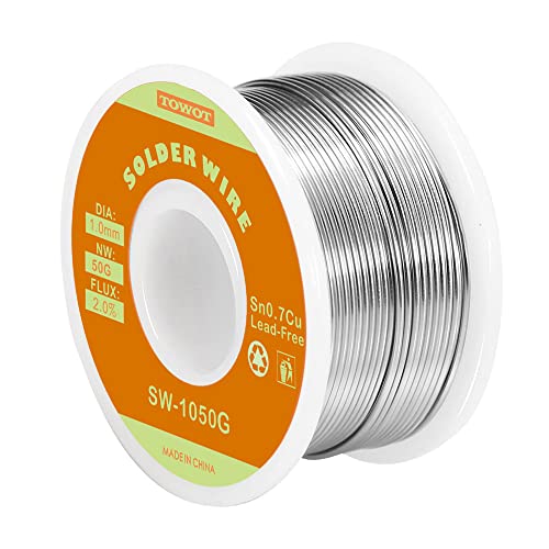 TOWOT Lead Free Rosin Core Solder Wire for Electrical Soldering, Content 2.0% Solder Flux Sn0.7Cu (1.0mm 50g)