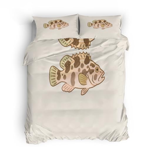 Funda nórdica Cama Infantil 220x240cm Pez De Dibujos Animados Ropa de Cama Lavable Textil Suave de Cama, diseño Doble Cara en Microfibra con Cremallera escondida