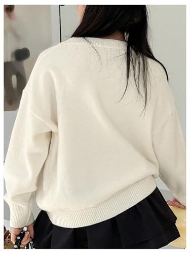 Image of BEAUDRM Girl's Bow Sweater Crew Neck Cute Sweaters Long Sleeve Knit Pullovers Sweater