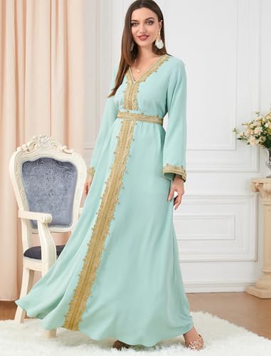 FYMNSI Women Muslim Abaya Dress Islamic Dubai Modest Lace Belted Dress Abayas Kaftan Eid Prayer Clothes Arabian Maxi Robe2