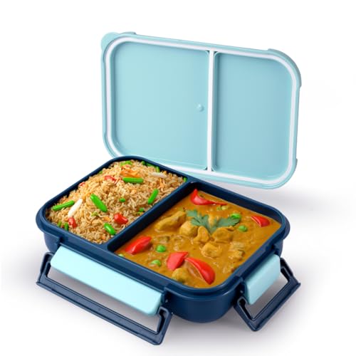 Image of ATTRO Gourmet 2 Compartment Lunch Box Portable Meal Organizer for Office, School BPA-Free, Food Grade, Freezersafe, Microwave & Oven Safe 1200ml Blue, Plastic