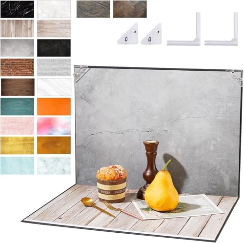 ZUOMIDIE Photo Backdrop Kit 30x40 cm for Small Product Photography Reflector Cardboard and 10 Pcs Double-sided Background Papers with 20 Patterns for Food Jewelry Cosmetics 小型製品写真