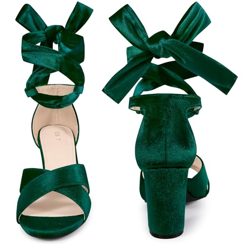 Perphy Velvet Chunky Heel Cross Strap Lace Up Sandals for Women3