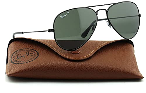 Ray-Ban RB3025 Unisex Aviator Polarized Sunglasses (Black Frame/Green Polarized Lens 002/58, 58)