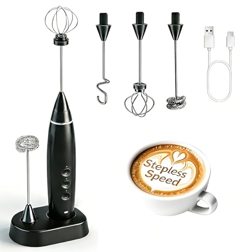 Amwofng BLack Electric Milk Frother, Handheld Foam Maker with 3