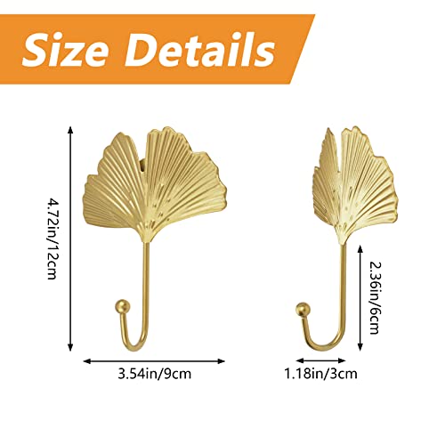 Morobor Decorative Leaves Iron Hooks,4Pcs Ginkgo Leaf Shape Wall Mounted Hooks Modern Key Holder Wall Mounted Gold Single Prong Coat Hanger Home Office Nursery Room Decoration #TOP1