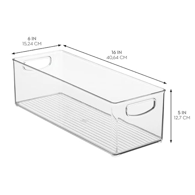 InterDesign iDesign Plastic Stackable Pantry Bin - Storage Bin with Handles for Cabinets or Fridge - Set of 4 - Clear