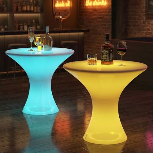 Image of BALUS 23 inch Height Light Up Bar Table, LED Cocktail Tables 16 RGB Colors Changing Lights with Remote Control, Waterproof Rechargeable Luminous Furniture, Night Lighting for Party, Pub, 1 Piece Hourglass