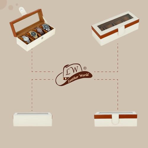 Image of Leather World Faux Leather Watch Box Organizer For Men & Women - Wrist Watch Box Holder 4 Slots - Removable Pillows Display Case - Gift for Loved Ones - Blue