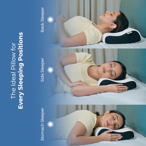Image of CareFoam Cervical Memory Foam Pillow for Neck Support | 2-Year Manufacturing Warranty | Orthopedic Contour Pillow for Cervical Spine Alignment & Shoulder Support | Made in India | 19 x 11 x 3.5 Inch