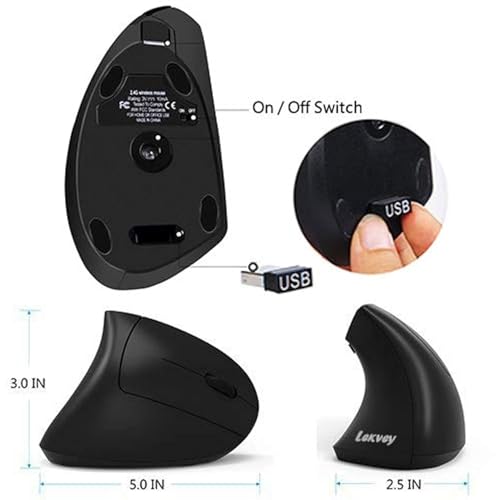 Image of MICROWARE Ergonomic Mouse; Vertical Wireless Mouse - Rechargeable 2.4GHz Optical Vertical Mice : 3 Adjustable DPI 800 /1200 /1600 Levels 6 Buttons; for Laptop; PC; Computer; Desktop; Black