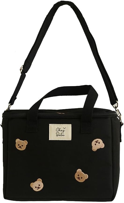 RICHTRUE Kawaii Lunch Bag for Girls Lunch Box Insulated Cute Lunch Bags for Women Insulated Lunch Box for Kids (Black 2)