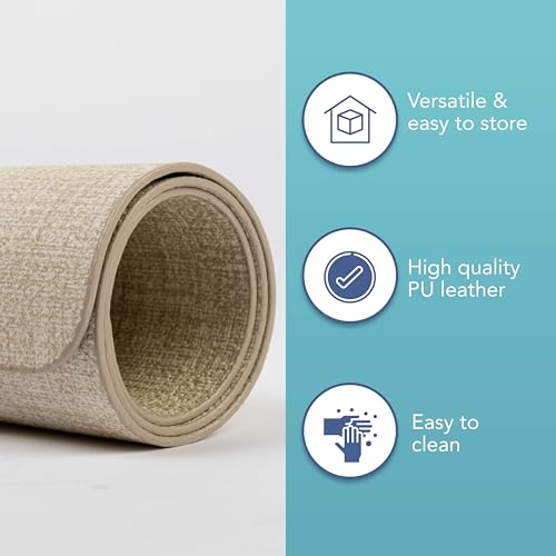 Beige Placemats and Coasters - Set of 6 Large PU Leather Coasters and Place Mats for Table, Heat Resistant up to 100℃, Stain Resistant Wipe Clean Placemats, 43cm x 30cm - Image 3
