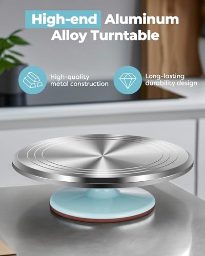 Image of Kootek Aluminium Alloy Revolving Cake Stand 12 Inch Rotating Cake Turntable for Cake, Cupcake Decorating Supplies for Mother's Day