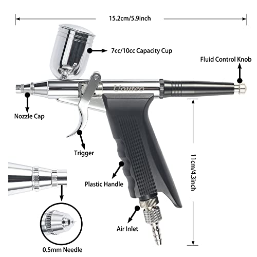 Image of Airbrush Trigger Gun with 0.5 mm Needles 7 CC & 10 CC Cup | Airbrush Gun Dual-Action Gravity, Multi-Purpose Air Brush Makeup Model Coloring Painting Nail Cake Decor