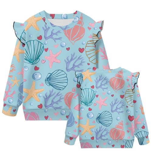 Girls Crewneck Pullover Washable Relaxed Ruffle Long Sleeve Sweatshirt Loose Kids Lightweight Sweatshirt 1-82