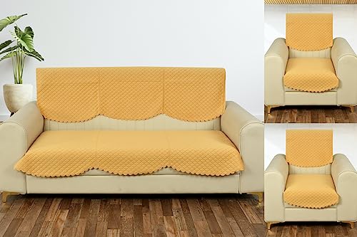 Image of Quilted Sofa Cover Set for 5 Seater Sofa (Yellow) | 3 Seater and 2 Seater Sofa Slip Covers /Velvet Sofa Panel - 5 Seater