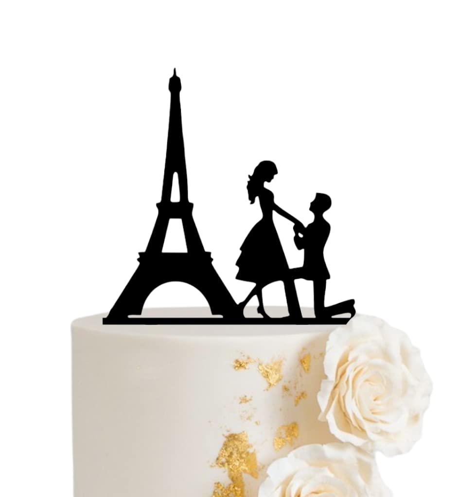 Perry Sullivan Creations4" Paris Proposal Eiffel Tower Wedding Cake Topper in Food-Safe 3mm Black Acrylic