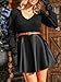 CUPSHE Women's Faux Leather Dress Long Sleeve V Neck High Waist A Line Ruffle Fall Mini Dresses Black, XL