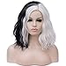Mildiso Women's Short Curly Wigs Black White Cosplay Costume Wigs Full Heat Resistant Synthetic Wigs with Cap M058C