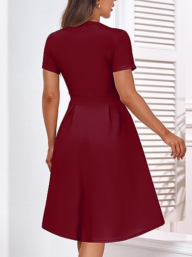 Image of YATHON Womens Elegant Print Notched Neck Slant Pocket Pleated Hem Casual A-Line Dress