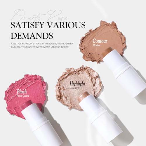 Image of bayfree 3 PCS Makeup Cream Contour Stick Set, Highlighter Stick & Bronzer Stick & Blush Stick, Long Lasting, Natural Face Contour, Dewy & Matte Finish, Multi Stick Trio for All Skin