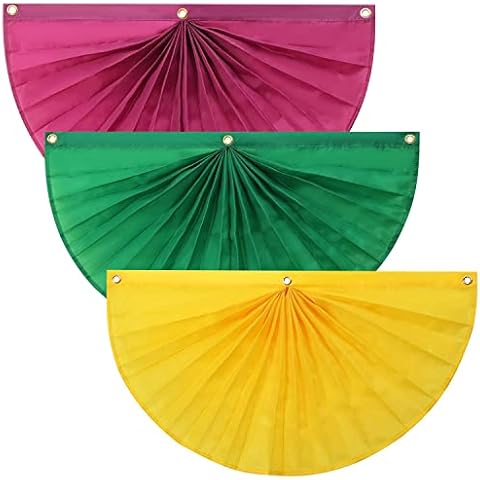 (3 Pack) Pleated Mardi Gras Bunting Flags (1.5’ x 3’) Indoor Outdoor Fat Tuesday Party, Celebration, or Carnival Decoration | Classic, Vibrant New Orleans Colors Cover
