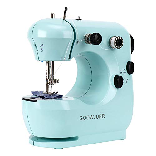 GOOWJUER Portable Sewing Machine, Mini Electric Sewing Machines with Extension Table, Household Lightweight Hand Sewing Machine for Beginners Tailors/Arts/Crafting (Blue) (Renewed)