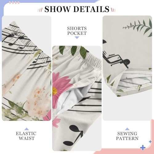 Music Note Daisy Flowers Boys Long Pants Soft Trousers Elastic Waist Kids Lounge Bottoms with Pockets S-XL4